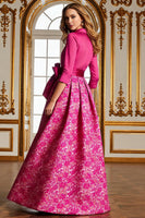 Load image into Gallery viewer, Fuchsia Lapel Neck Floral Long A Line Mother of the Bride Dress with Slit