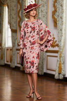 Load image into Gallery viewer, Dusty Rose Flare Sleeves Bodycon Floral Midi Mother of the Bride Dress