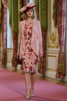 Load image into Gallery viewer, 2 Piece Dusty Rose Bodycon Floral Midi Mother of the Bride Dress with Jacket
