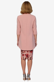 2 Piece Dusty Rose Bodycon Floral Midi Mother of the Bride Dress with Jacket