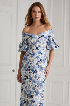Blue Floral Off the Shoulder Mermaid Long Mother of the Bride Dress