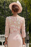 Load image into Gallery viewer, Dusty Rose Floral Bodycon Midi Mother of the Bride Dress with Sleeves
