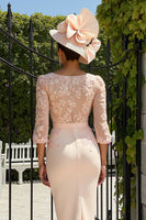 Load image into Gallery viewer, Dusty Rose Floral Bodycon Midi Mother of the Bride Dress with Sleeves