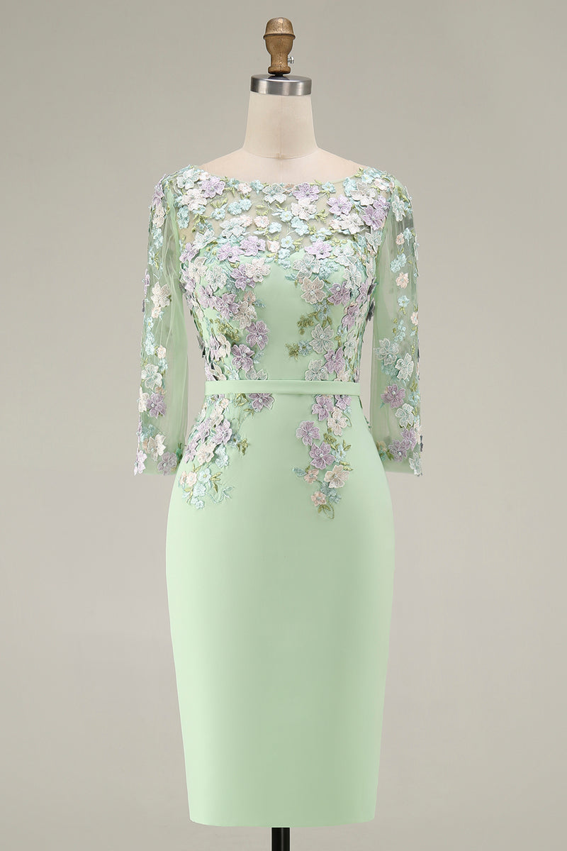 Load image into Gallery viewer, Dusty Rose Floral Bodycon Midi Mother of the Bride Dress with Sleeves