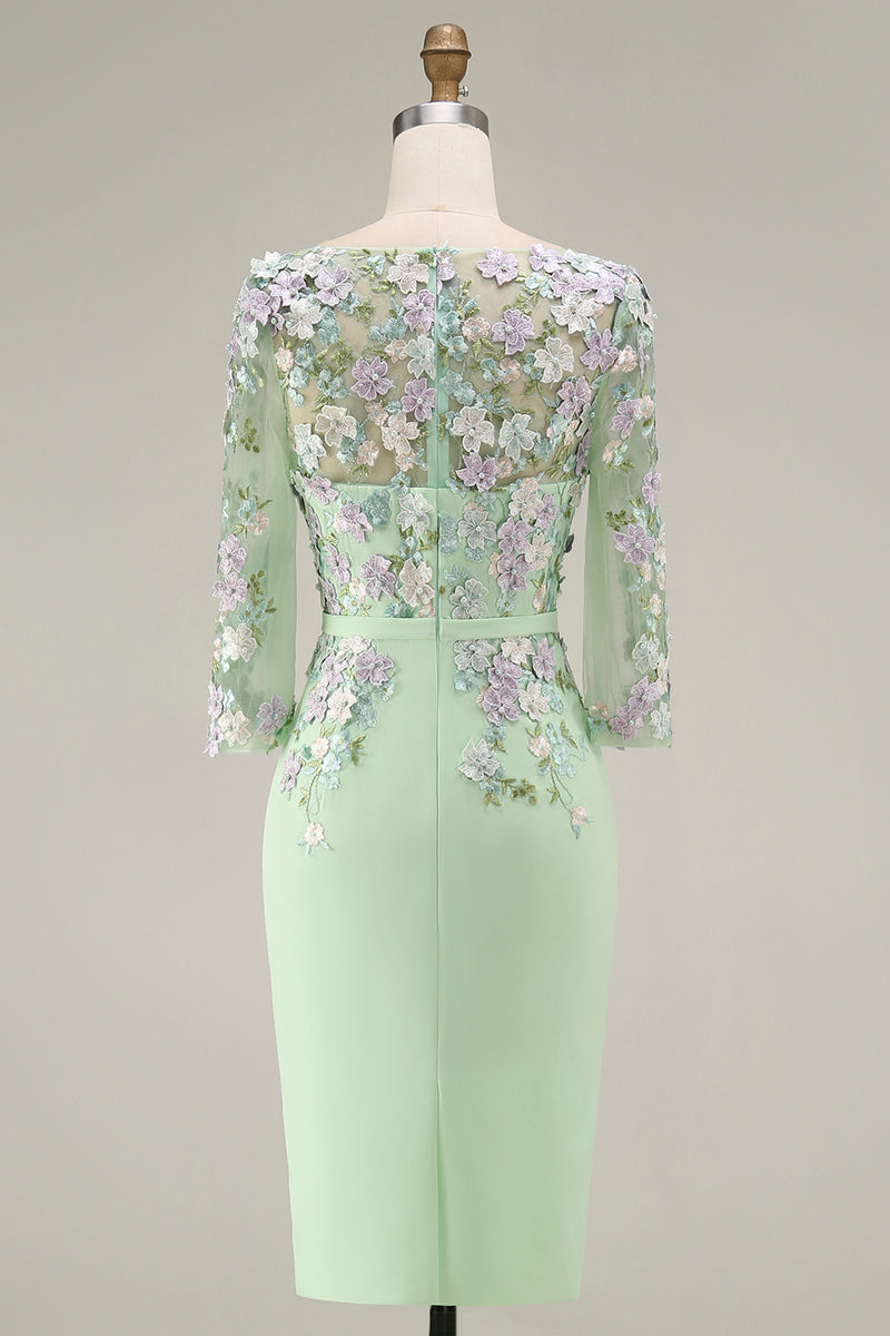 Load image into Gallery viewer, Dusty Rose Floral Bodycon Midi Mother of the Bride Dress with Sleeves