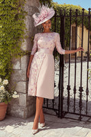 Load image into Gallery viewer, Bateau Neck Dusty Rose Midi Mother of the Bride Dress with Sleeves