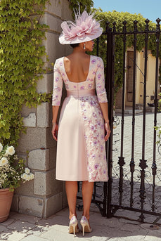 Bateau Neck Dusty Rose Midi Mother of the Bride Dress with Sleeves