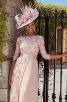 Load image into Gallery viewer, Bateau Neck Dusty Rose Midi Mother of the Bride Dress with Sleeves
