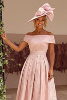 Load image into Gallery viewer, Dusty Rose A Line Floral Off the Shoulder Midi Mother of the Bride Dress