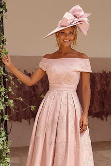 Dusty Rose A Line Floral Off the Shoulder Midi Mother of the Bride Dress