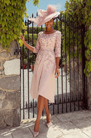 Load image into Gallery viewer, Dusty Rose A-Line Floral Midi Mother of the Bride Dress with Sleeves