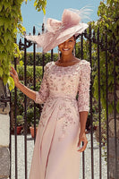 Load image into Gallery viewer, Dusty Rose A-Line Floral Midi Mother of the Bride Dress with Sleeves