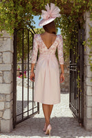 Load image into Gallery viewer, Dusty Rose Ruched V-Neck Floral Midi Mother of the Bride Dress