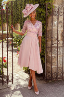 Load image into Gallery viewer, Dusty Rose A Line Floral Midi Mother of the Bride Dress with Sleeves