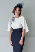 Load image into Gallery viewer, White and Navy Floral Bodycon Midi Mother of the Bride Dress