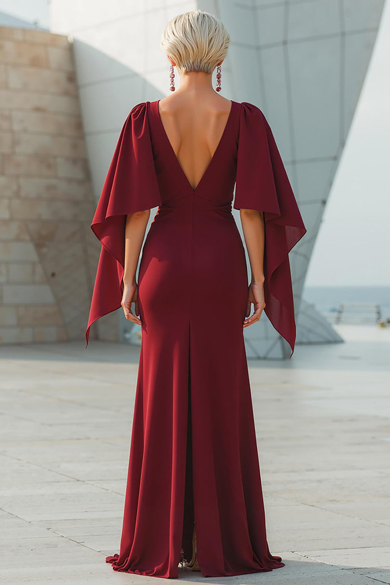 Load image into Gallery viewer, Sparkly Burgundy Long Mermaid Mother of the Bride Dress with Cape