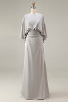 Load image into Gallery viewer, Silver Satin Long Mermaid Mother of the Bride Dress with Sleeves