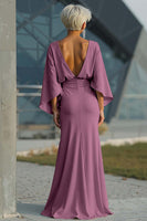 Load image into Gallery viewer, Silver Satin Long Mermaid Mother of the Bride Dress with Sleeves