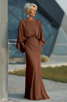 Load image into Gallery viewer, Silver Satin Long Mermaid Mother of the Bride Dress with Sleeves