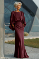 Load image into Gallery viewer, Silver Satin Long Mermaid Mother of the Bride Dress with Sleeves