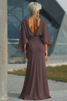 Load image into Gallery viewer, Silver Satin Long Mermaid Mother of the Bride Dress with Sleeves
