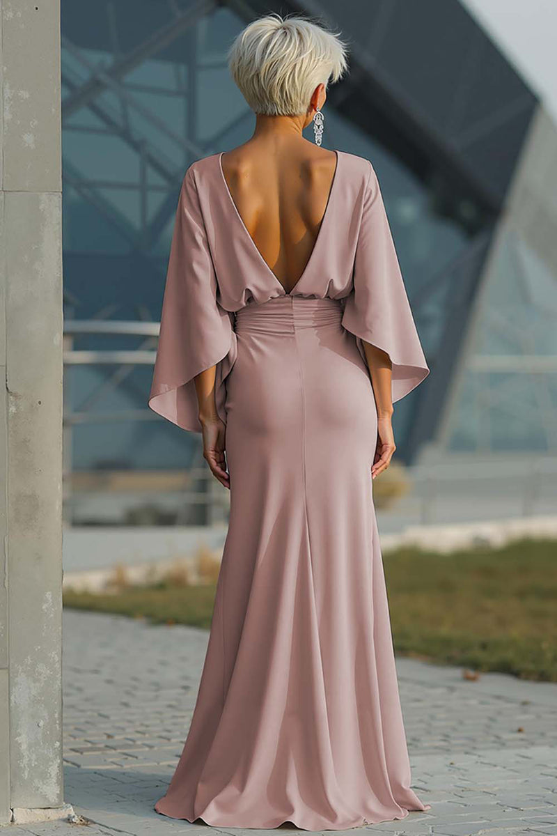 Load image into Gallery viewer, Silver Satin Long Mermaid Mother of the Bride Dress with Sleeves