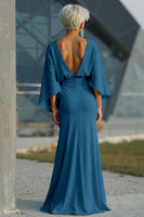 Load image into Gallery viewer, Silver Satin Long Mermaid Mother of the Bride Dress with Sleeves