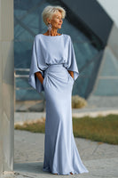 Load image into Gallery viewer, Silver Satin Long Mermaid Mother of the Bride Dress with Sleeves