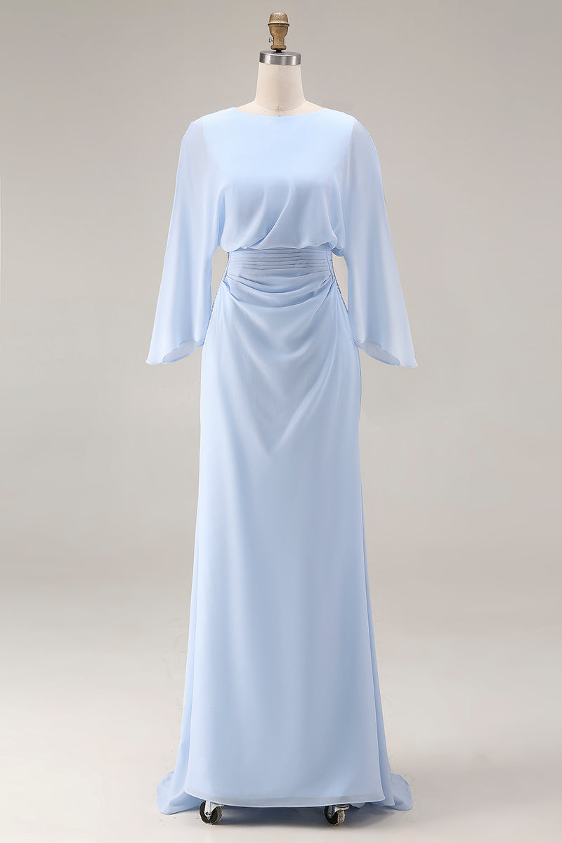 Load image into Gallery viewer, Silver Satin Long Mermaid Mother of the Bride Dress with Sleeves