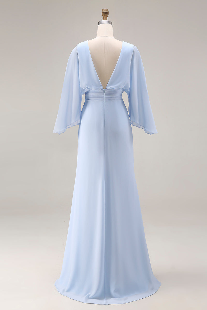 Load image into Gallery viewer, Silver Satin Long Mermaid Mother of the Bride Dress with Sleeves