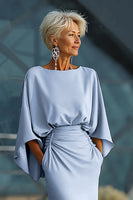 Load image into Gallery viewer, Silver Satin Long Mermaid Mother of the Bride Dress with Sleeves