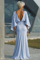 Load image into Gallery viewer, Silver Satin Long Mermaid Mother of the Bride Dress with Sleeves