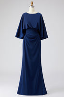 Load image into Gallery viewer, Silver Satin Long Mermaid Mother of the Bride Dress with Sleeves