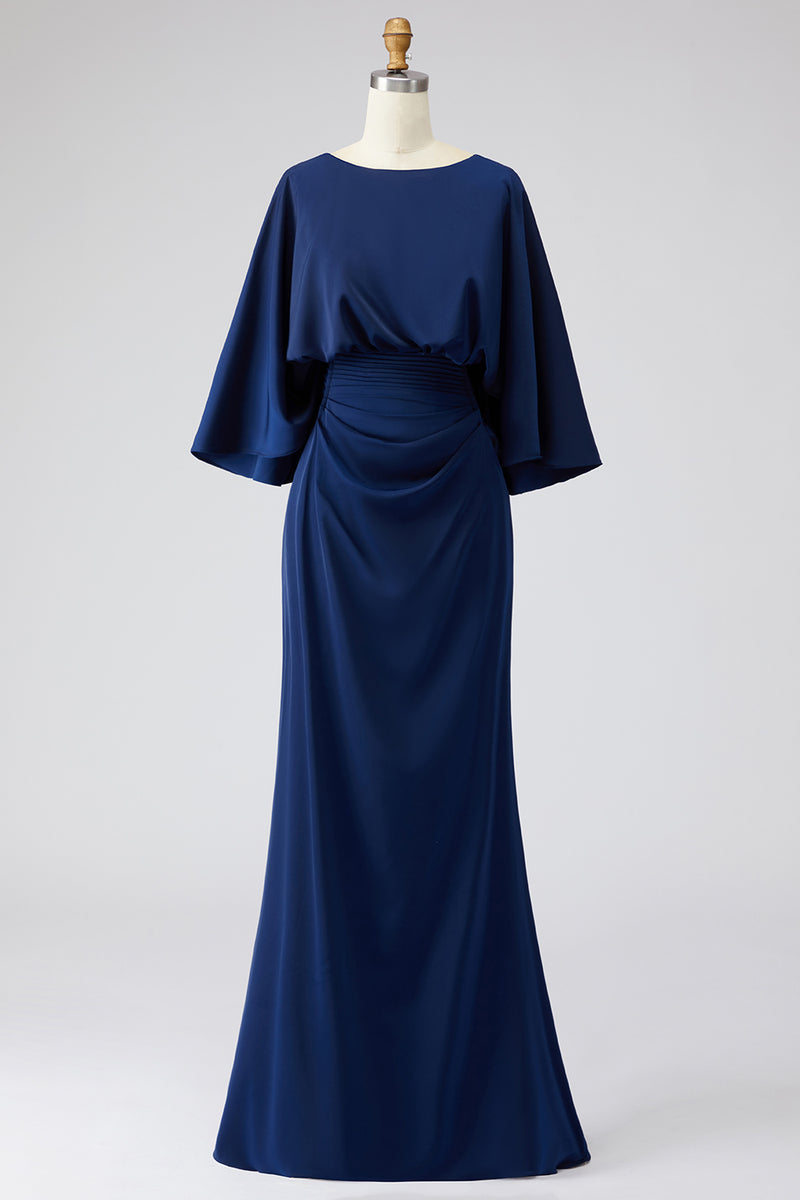 Load image into Gallery viewer, Silver Satin Long Mermaid Mother of the Bride Dress with Sleeves