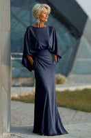 Load image into Gallery viewer, Silver Satin Long Mermaid Mother of the Bride Dress with Sleeves