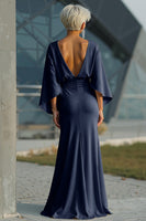 Load image into Gallery viewer, Silver Satin Long Mermaid Mother of the Bride Dress with Sleeves
