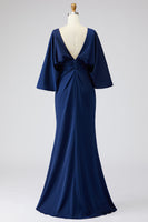 Load image into Gallery viewer, Silver Satin Long Mermaid Mother of the Bride Dress with Sleeves