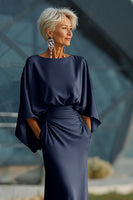 Load image into Gallery viewer, Silver Satin Long Mermaid Mother of the Bride Dress with Sleeves