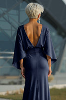 Load image into Gallery viewer, Silver Satin Long Mermaid Mother of the Bride Dress with Sleeves
