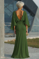 Load image into Gallery viewer, Silver Satin Long Mermaid Mother of the Bride Dress with Sleeves