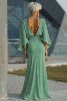 Load image into Gallery viewer, Silver Satin Long Mermaid Mother of the Bride Dress with Sleeves