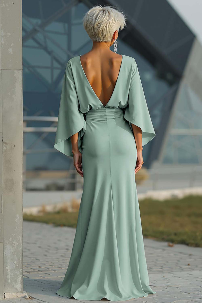 Load image into Gallery viewer, Silver Satin Long Mermaid Mother of the Bride Dress with Sleeves