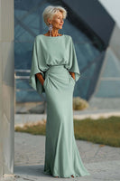 Load image into Gallery viewer, Silver Satin Long Mermaid Mother of the Bride Dress with Sleeves