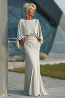 Load image into Gallery viewer, Silver Satin Long Mermaid Mother of the Bride Dress with Sleeves