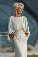 Load image into Gallery viewer, Silver Satin Long Mermaid Mother of the Bride Dress with Sleeves