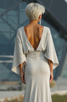 Load image into Gallery viewer, Silver Satin Long Mermaid Mother of the Bride Dress with Sleeves