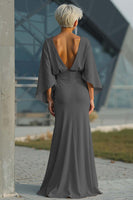 Load image into Gallery viewer, Silver Satin Long Mermaid Mother of the Bride Dress with Sleeves