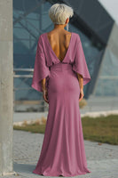 Load image into Gallery viewer, Silver Satin Long Mermaid Mother of the Bride Dress with Sleeves