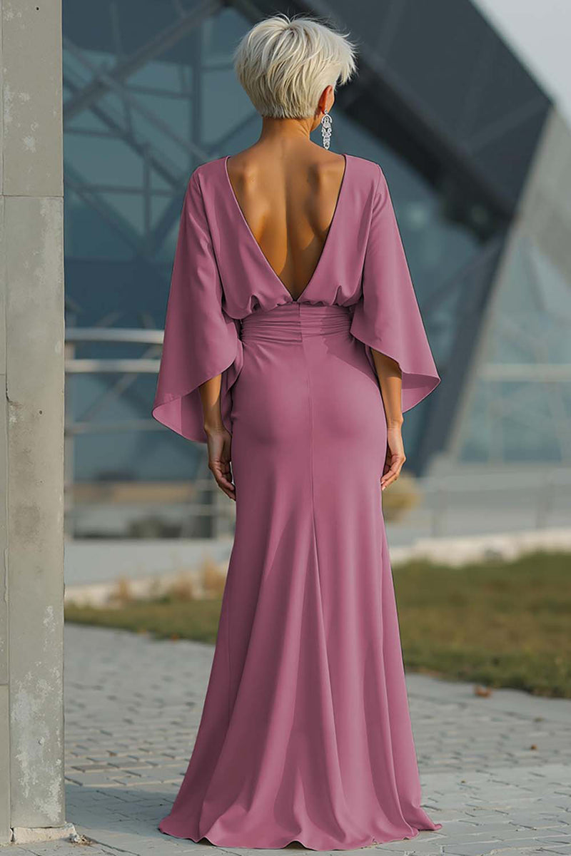 Load image into Gallery viewer, Silver Satin Long Mermaid Mother of the Bride Dress with Sleeves