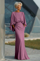 Load image into Gallery viewer, Silver Satin Long Mermaid Mother of the Bride Dress with Sleeves